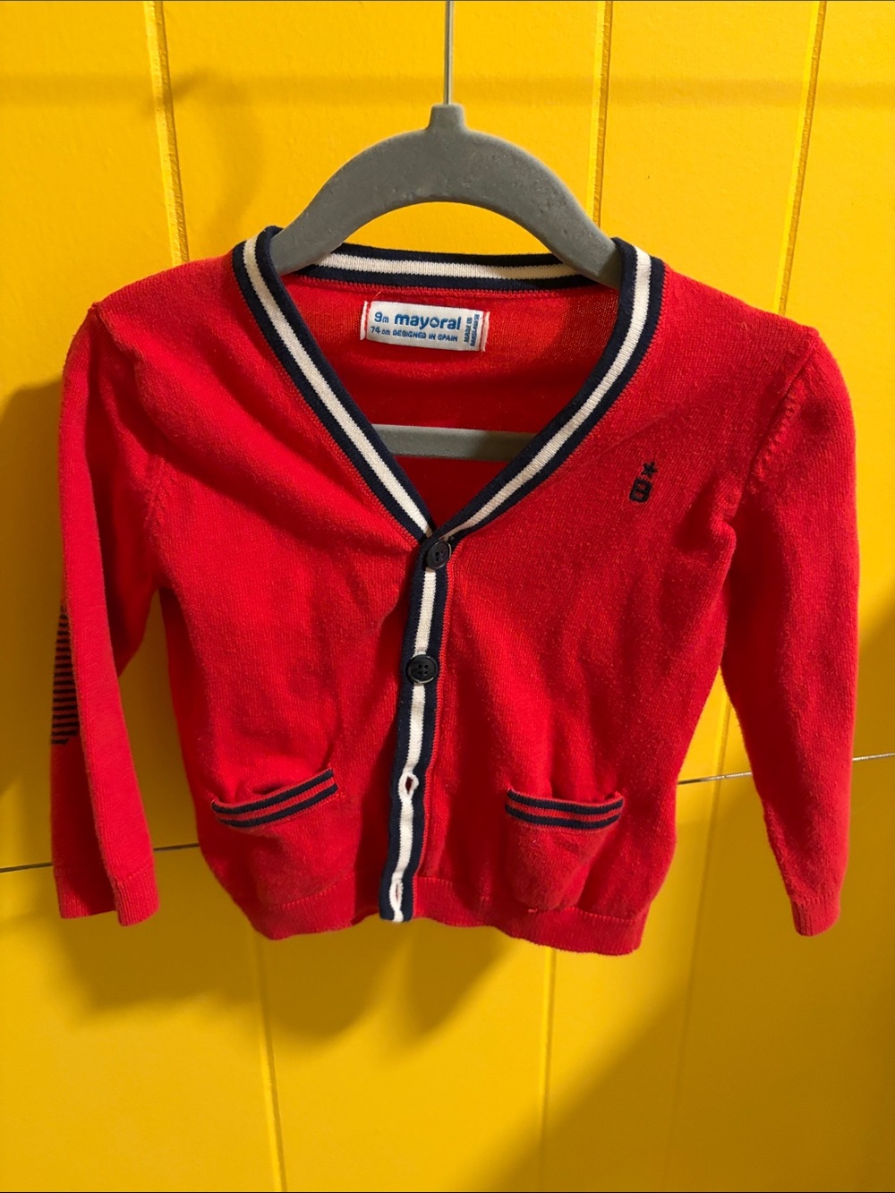 Mayoral Red Cardigan with Navy & White Trim